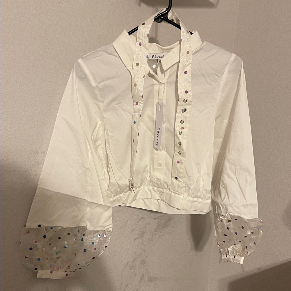 White belted Shirt with Colorful Polka Dots